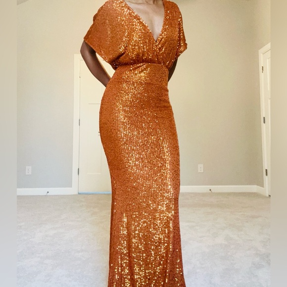 Rust Kimono Sleeve Maxi Occassion Dress - Picture 6 of 16